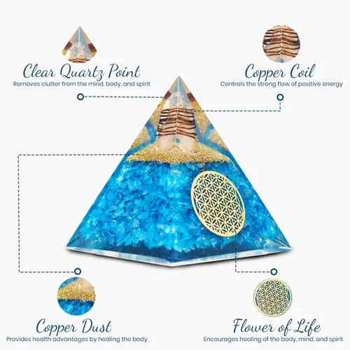 Vista 6 de Pirámide de orgonita de aguamarina, pirámide de cristal curativo, pirámide de piedras preciosas de cristal para meditación, motivación, positividad