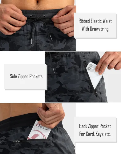 Vista 4 de Pudolla Pantalones deportivos ligeros para hombre, pantalones de entrenamiento para gimnasio y correr con bolsillos con cremallera para atletismo