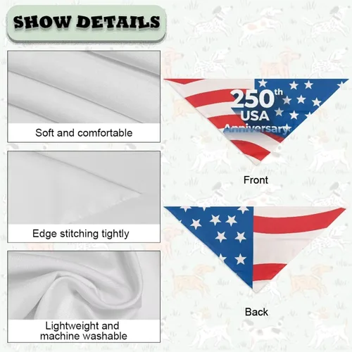 Vista 6 de Jeiento 250th USA Anniversary Dog Bandana American Flag Dogs Bandana for Pet Puppy Kitten,Washable Comfort Triangle Dog Scarf for Boy Girl Festival