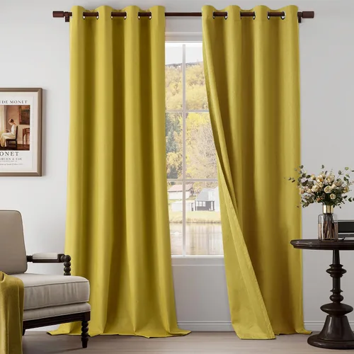 Vista 12 de Cortinas texturizadas de lino 100% opacas de 64 pulgadas de largo, juego de 2 paneles para granja, casa de campo, cortinas ligeras con ojales