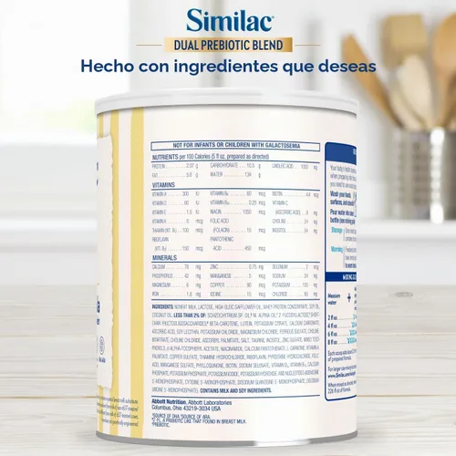 Vista 2 de Similac Mezcla prebiótica doble, fórmula para bebés con hierro, polvo a base de leche, 0-12 meses, lata de 30.8 onzas