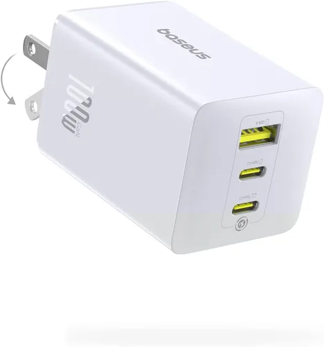 Vista 9 de Baseus Bloque de cargador USB C de 100W, cargador de pared compacto plegable PPS de 3 puertos, adaptador de corriente de carga rápida para MacBook