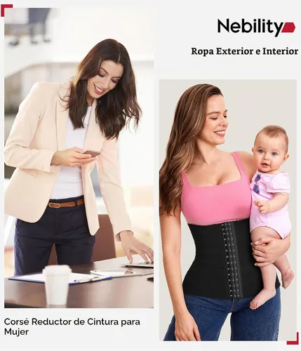 Vista 5 de Nebility Faja moldeadora de cintura para mujer con control de abdomen Negro
