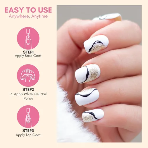 Vista 6 de Makartt - Esmalte de uñas en gel blanco de 15ml, gel Soak Off Blanc para luz UV LED, arte de uñas DIY, diseños de manicura, uso en salón y en casa