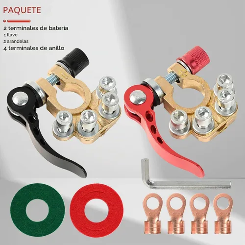 Vista 8 de Conectores de abrazadera de terminal de batería, 1 par de 4 vías, clip de conector de terminal de batería para coche, de latón puro, cabezas de pila