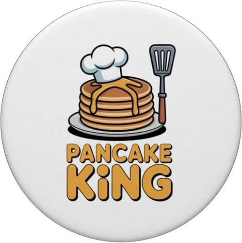 Vista 3 de Pancake King Funny Breakfast Lover Chef Cooking Men Women PopSockets Adhesive PopGrip