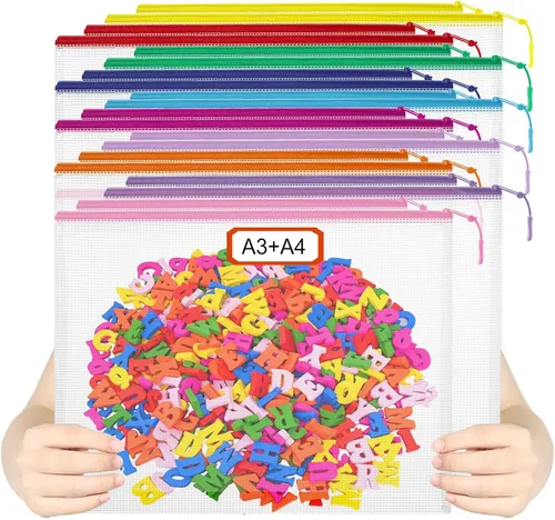 Vista 11 de 20 bolsas de malla con cremallera, bolsas de almacenamiento de rompecabezas, A3 17 x 12 pulgadas, grandes bolsas reutilizables transparentes