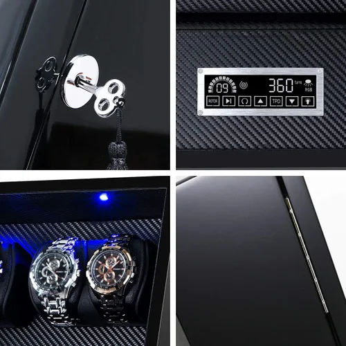 Vista 3 de TEEMING Caja de almacenamiento automática para 12 bobinadoras de relojes + 2 vitrinas de relojes, funda giratoria para relojes, motor silencioso