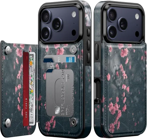 Vista 106 de FUNMIKO Funda tipo cartera para iPhone 13 con tarjetero, bloqueo RFID, protección de grado militar y obras de arte impresas con rayos UV, cierre