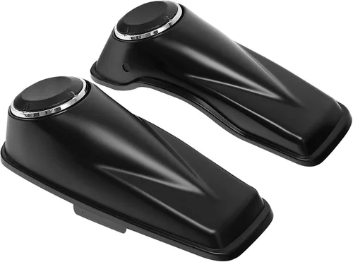 Vista 22 de TCT-MOTORPARTS Alforjas de mezclilla negra con tapas, bocina de 5 x 7 pulgadas, rejillas para Harley Street Glide Road King Road Glide Ultra Limited