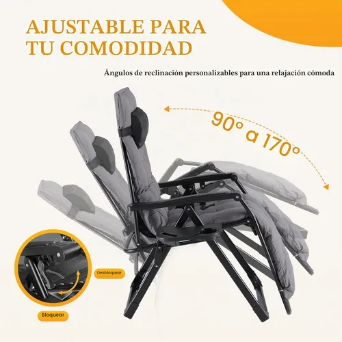 Vista 4 de NEWBULIG Silla de gravedad cero, reclinable plegable para patio con Gris-oscuro