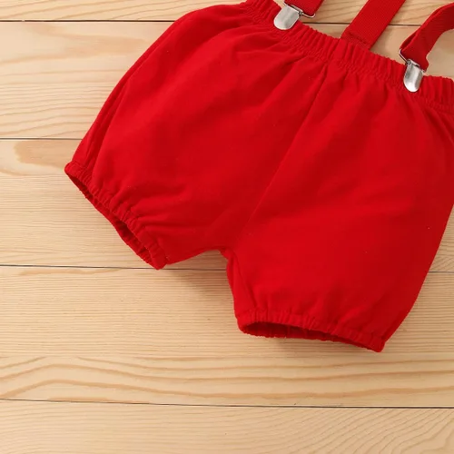 Vista 6 de IDOPIP Traje formal para bebé niño para el primer cumpleaños de Cake Smash con corbatín y tirantes y pantalones cortos para sesión de fotos