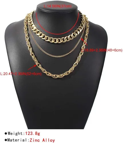 Vista 4 de Jovono Gargantilla gruesa, cadena de eslabones cubanos dorados, collar grueso en capas, joyería punk para mujeres y niñas
