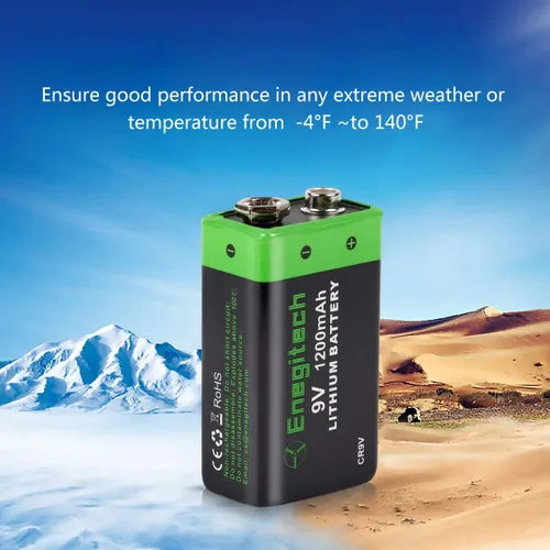 Vista 5 de Enegitech Batería de litio de 9 V, batería de 9 voltios, 1200 mAh, no recargable para detector de humo, alarma de incendios, detector de monóxido