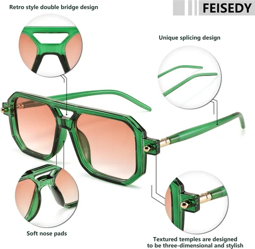 Vista 4 de FEISEDY Gafas de sol estilo aviador planas vintage de los años 70 para mujeres y hombres, montura clásica retro con estilo UV400 B2622