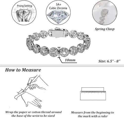 Vista 2 de TOPGRILLZ Pulsera de tenis para mujer, 1 fila de 0.394in, chapada en oro de 14 quilates, circonita cúbica, solitario, ligamento de tenis