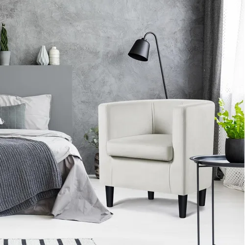 Vista 2 de Topeakmart Elegant Style Club Accent - Silla de lectura tapizada de terciopelo para sala de estar, recepción, dormitorio, beige