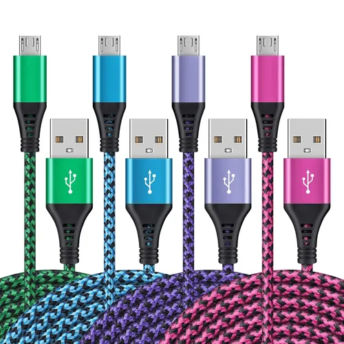 Vista 11 de Cable Micro USB, [4 unidades/3 pies] Cable de carga USB para Android macho a micro B, cable de datos de alta velocidad de carga Nylon trenzado