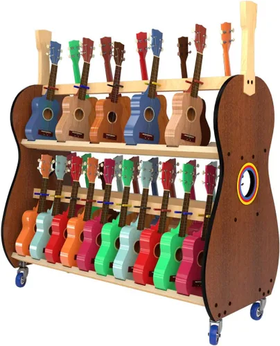 Vista 10 de Carrito de almacenamiento de ukelele móvil para escuelas (18) – The Band Room Estante para aula de música Fabricado en Estados Unidos