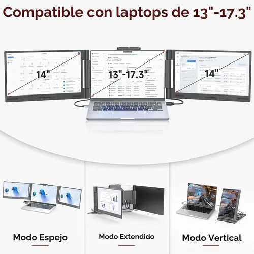 Vista 7 de AOC Extensor de pantalla para laptop de 14", monitor portátil para Gris