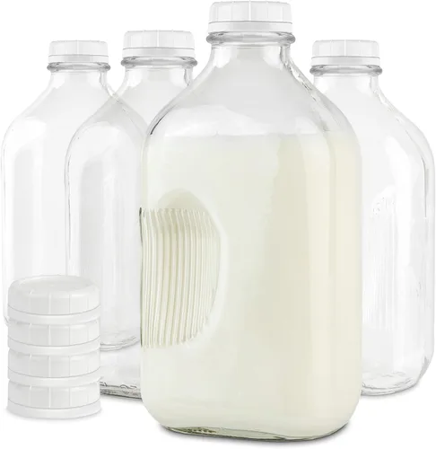 Vista 11 de Stock Your Home Botella de leche de vidrio de un litro con tapa (paquete de 1) jarras de 32 onzas y 3 tapas blancas, contenedor de leche