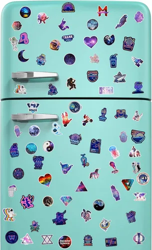 Vista 4 de 200 calcomanías de galaxia espacial, cielo estrellado, refrigerador, caricatura, luz de neón, grafiti, portátil, varios adhesivos de vinilo