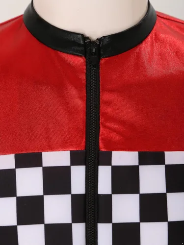 Vista 6 de YiZYiF Disfraz de piloto de coche de carreras para niños y niñas, camisa de manga corta con cremallera para Halloween, cosplay, trajes
