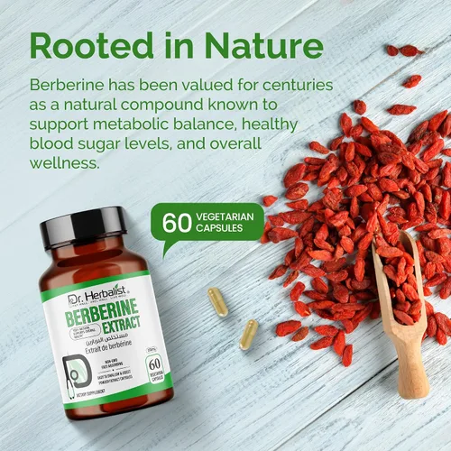 Vista 11 de Dr. HERBALIST Berberina Cápsulas 500 mg, Berberis Aristata Extracto de agracejo indio con alcaloide de berberina, para azúcar en la sangre ya
