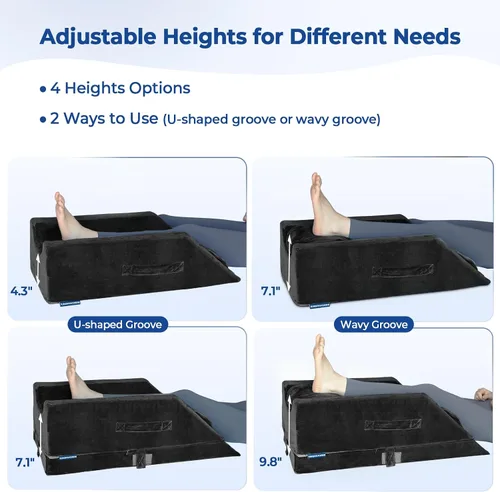 Vista 5 de KingPavonini Almohadas de elevación de piernas ajustables de 4 alturas para después de la cirugía con curva ergonómica, almohada de cuña de espuma