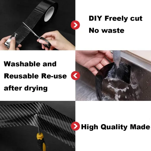 Vista 2 de Protectores de Borde de Puerta Automotriz, Protector de Umbral de Puerta, Película Envolvente de Vinilo de Fibra de Carbono 5D, Protección