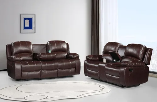 Vista 14 de Betsy Furniture Sofá reclinable de piel sintética con consola 8018, varios colores (beige, sofá biplaza)