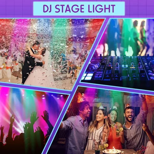 Vista 5 de Paquete de 3 luces LED par para DJ, luz de escenario de 7 canales para escenario con control remoto y control DMX, luces elevadas activadas por