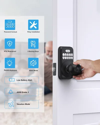 Vista 2 de Zowill Entrada sin llave con perilla – Cerradura de teclado electrónico, entrada sin llave con perilla de puerta, bloqueo automático, fácil