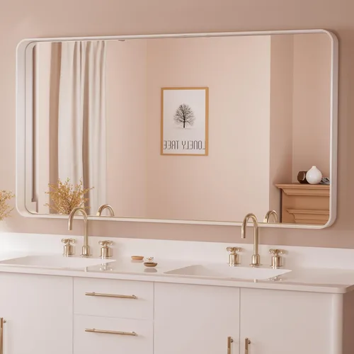 Vista 86 de Espejo de marco dorado cepillado de 16 x 24 pulgadas, espejo de tocador de baño de latón dorado para pared, espejo enmarcado rectangular de esquina
