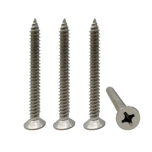 Vista 24 de Tornillos de madera M4x10mm, tornillo Phillips de cabeza plana de acero inoxidable, tornillo autorroscante de cabeza avellanada Phillips