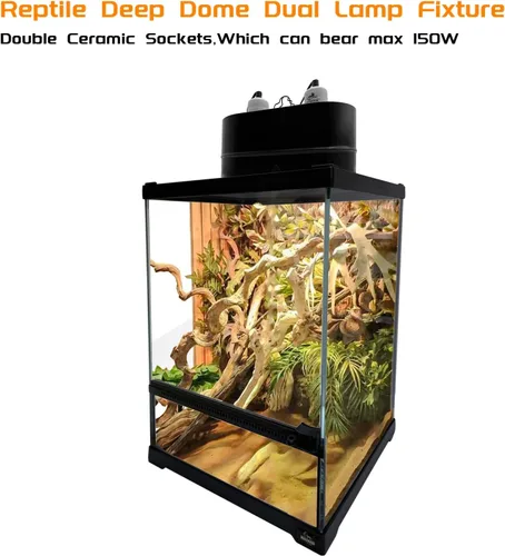 Vista 9 de Lámpara de doble cúpula profunda para reptiles, máximo 150 W, lámpara UV, tapa de lámpara doble para terrario de reptiles con dos interruptores