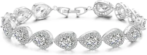 Vista 5 de Pulsera de moissanita de oro de 14 quilates para mujer, pulsera de lujo con cadena de oro de gota de agua, regalo de joyería de Navidad de moda