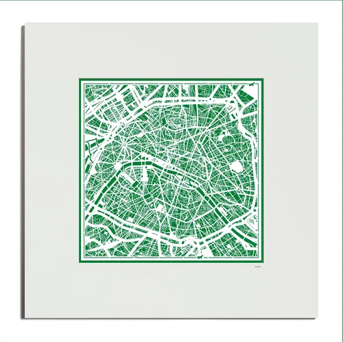 Vista 67 de O3 Design Studio Mapa de corte de papel de París, color negro mate, 20 x 20 pulgadas, arte en papel