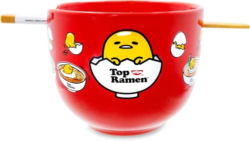 Vista 9 de Gudetama - Juego de vajilla japonesa de cerámica Incluye cuenco de ramen de 20 onzas y palillos de madera Juego de platos de comida asiática