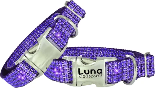 Vista 24 de Collar de perro con diamantes de imitación, hebilla grabada y opciones de correa, collares de perro brillantes a la moda, joyas brillantes