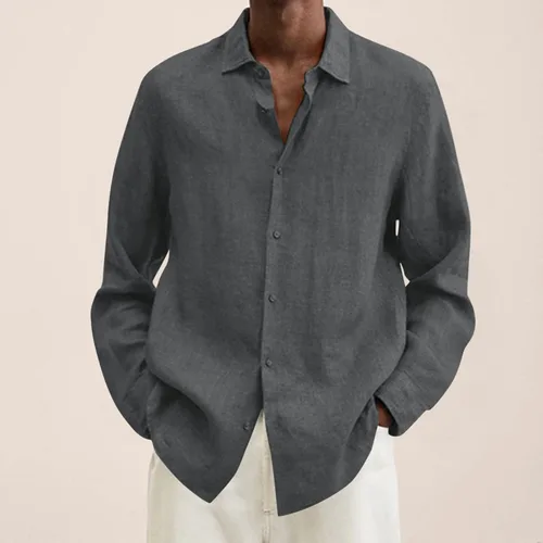 Vista 2 de Mens Shirts Summer Cotton Linen Long Sleeve Button Down Shirt Casual Stylish Solid Work Shirt Trendy Clothes 2023