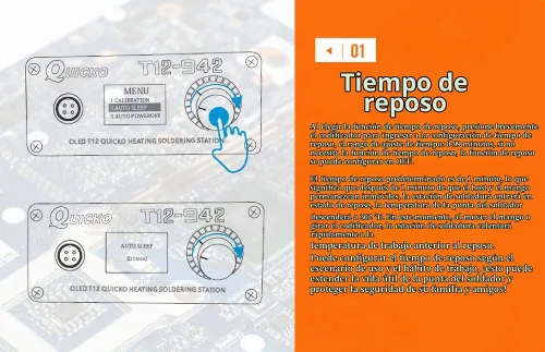 Vista 5 de QUICKO Estación de soldadura digital DC24V T12-942 Temperatura ajustable Autosleep/apagado automático/impulso de una tecla Viene con punta de set1