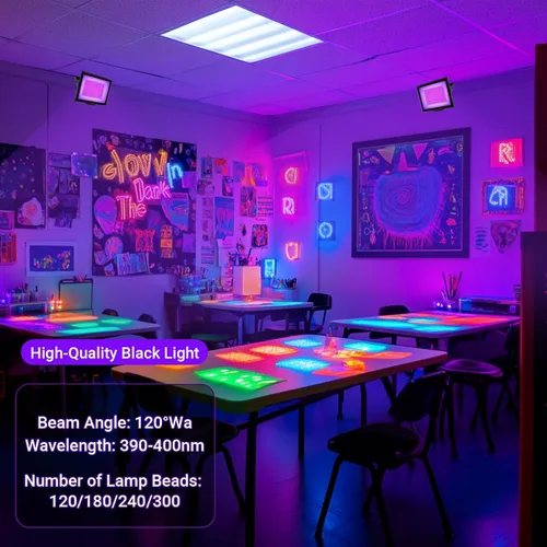 Vista 9 de Paquete de 2 Luces Negras LED de 40W IP66 Impermeables, Luz Negra con Enchufe e Interruptor, Reflector para Fiesta Fluorescente, Decoración