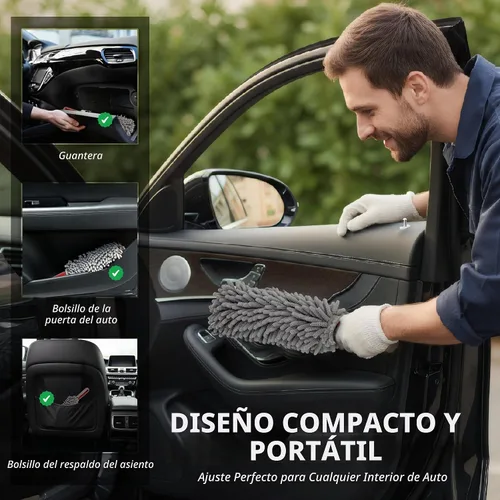 Vista 4 de Plumero para interior de coche por TAKAVU, dedos de microfibra de 360°, mango cómodo irrompible, libre de pelusas y arañazos, incluye paño