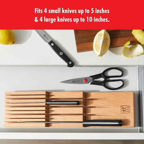 Vista 6 de ZWILLING Organizador de cuchillos para cajón, 8 ranuras, de madera de haya Holds up to 8 knives. 4 blades up to 5" and 4 blades up to 10". Size: 4