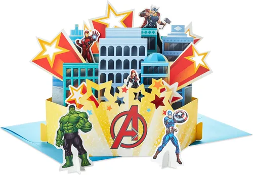 Vista 5 de Hallmark Tarjeta de cumpleaños de los Vengadores con pegatinas 3D y gafas (los vengadores se ensamblan!) (499RZB7022)