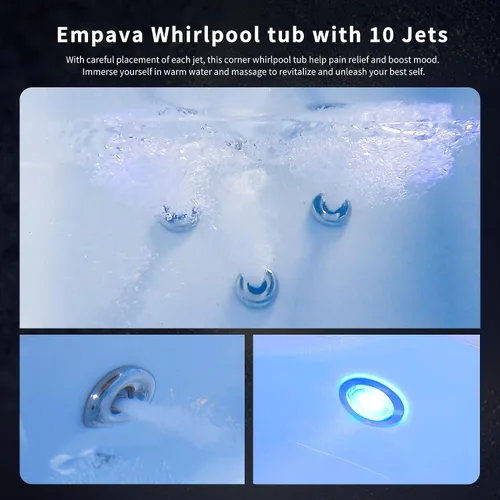 Vista 13 de Empava 59" Corner Whirlpool Tub, Jetted Bathtub for 2 Person