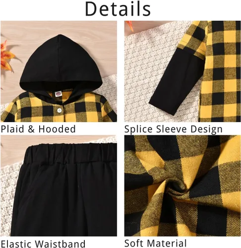 Vista 4 de Aalizzwell Conjunto de sudadera con capucha a cuadros para niños pequeños
