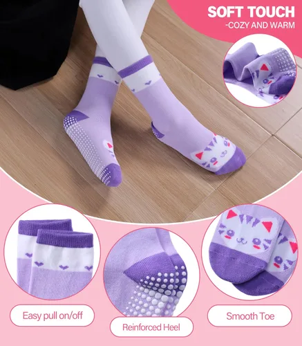 Vista 4 de Calcetines antideslizantes para niñas pequeñas, calcetines de algodón con agarres, 12 pares