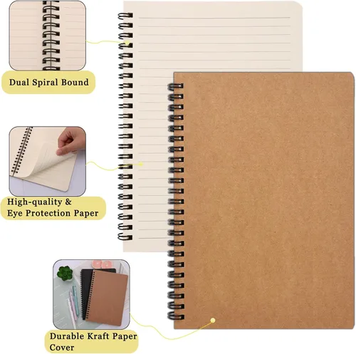 Vista 4 de Cuaderno de espiral, paquete de 6 cuadernos rayados A5, cuaderno de espiral de tapa dura, 80 hojas, 160 páginas para estudio y notas, 8.3 x 5.5